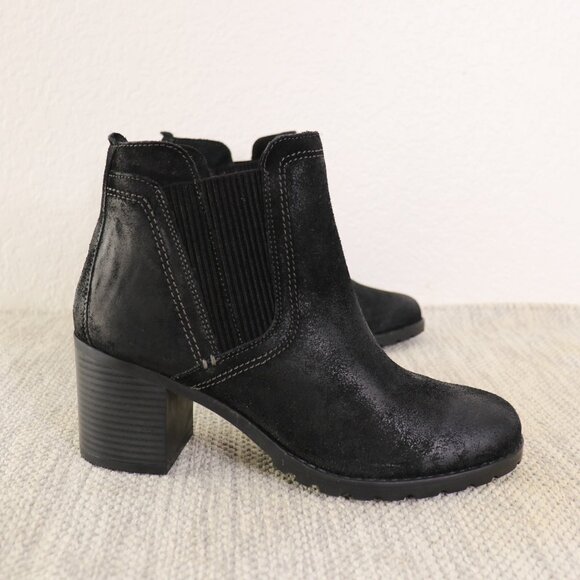 Clarks Leda Up Black Suede Ankle Boots Women’s Size 10 Chunky Block Heel - Picture 1 of 15